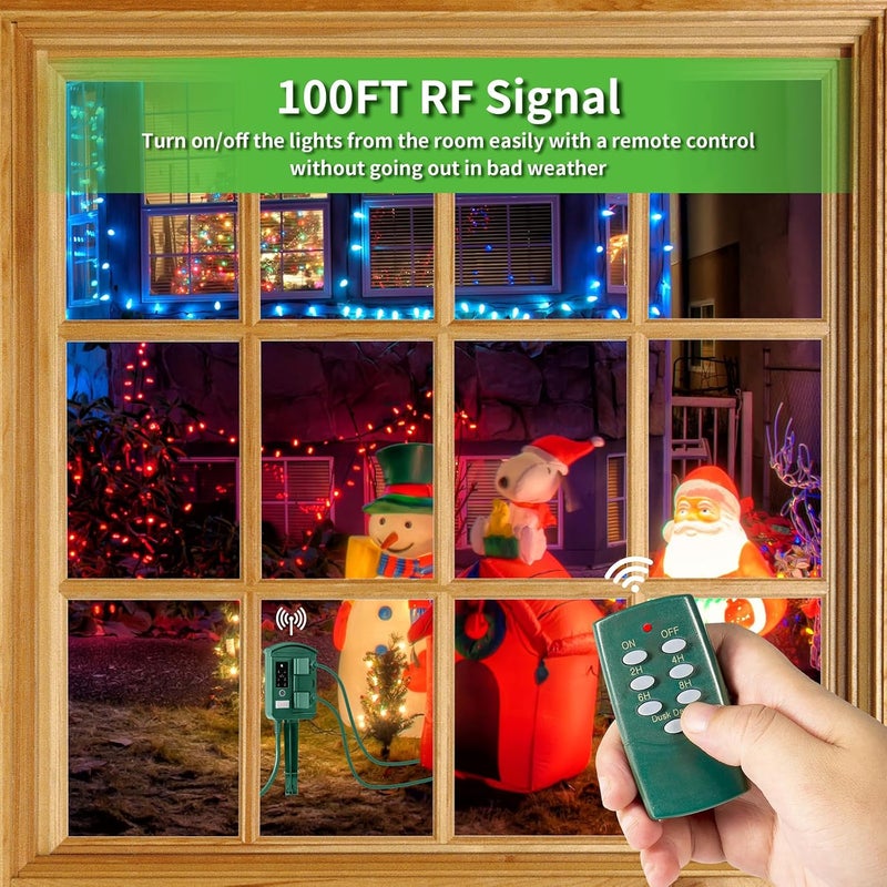 QITIM Outdoor Power Stake Timer for Christmas Light Decorations Waterproof, Dusk to Dawn, Outdoor Power Strip with 6 Outlets, 1875W/15A, 100FT Wireless Remote Control, 25FT Extension Cord, Heavy Duty - Image 4
